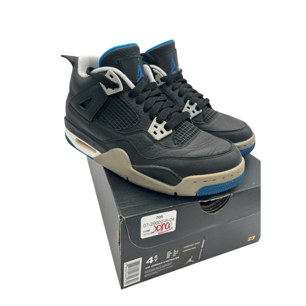 Jordan Air Jordan 4 Retro Sneakers Youth Size 4.5Y Black Soar Blue Tennis Shoes